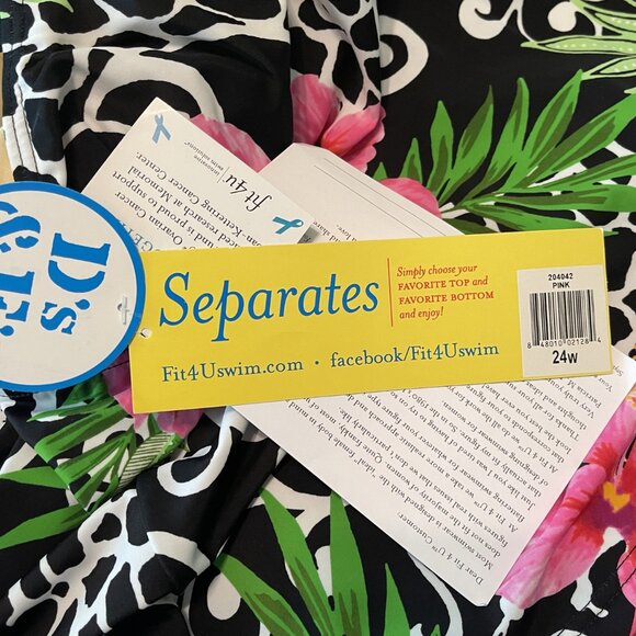 NWT FIT 4U WOMENS TANKINI Plus Sz 24W BLACK WHITE w PINK GREEN FLORAL PRINT 1143 - Picture 7 of 12